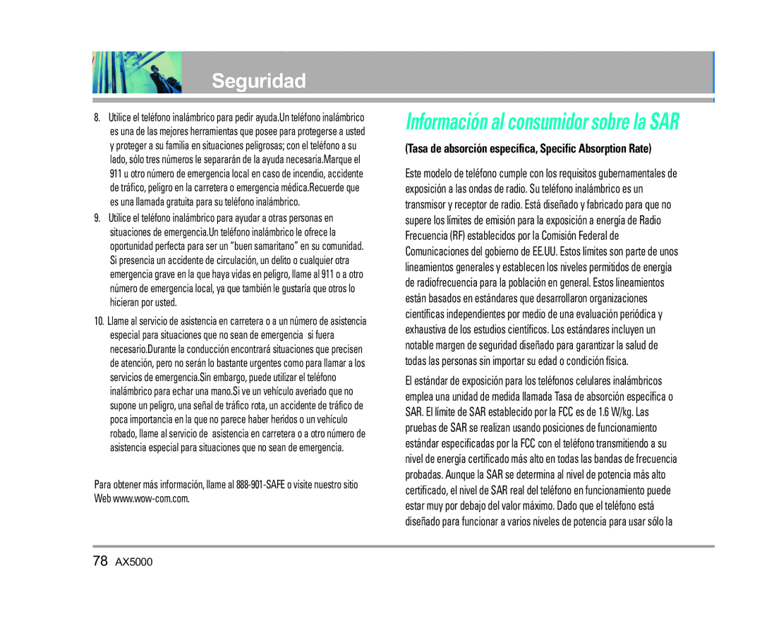 LG Electronics AX5000 manual Información al consumidor sobre la SAR 