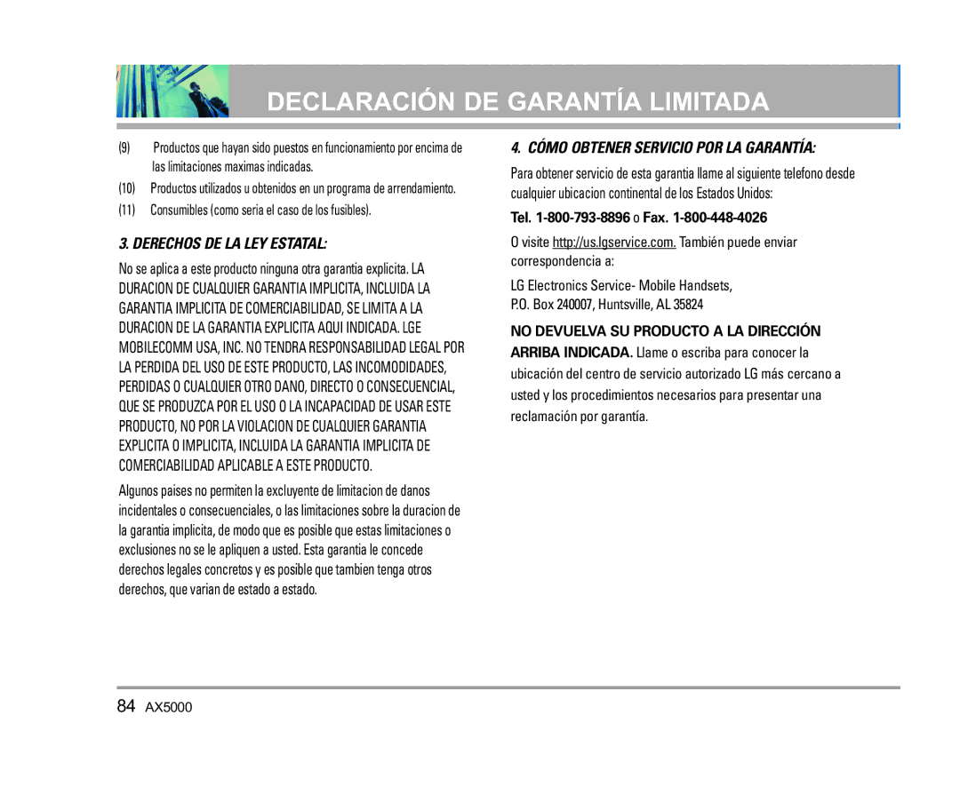 LG Electronics AX5000 manual Derechos DE LA LEY Estatal 