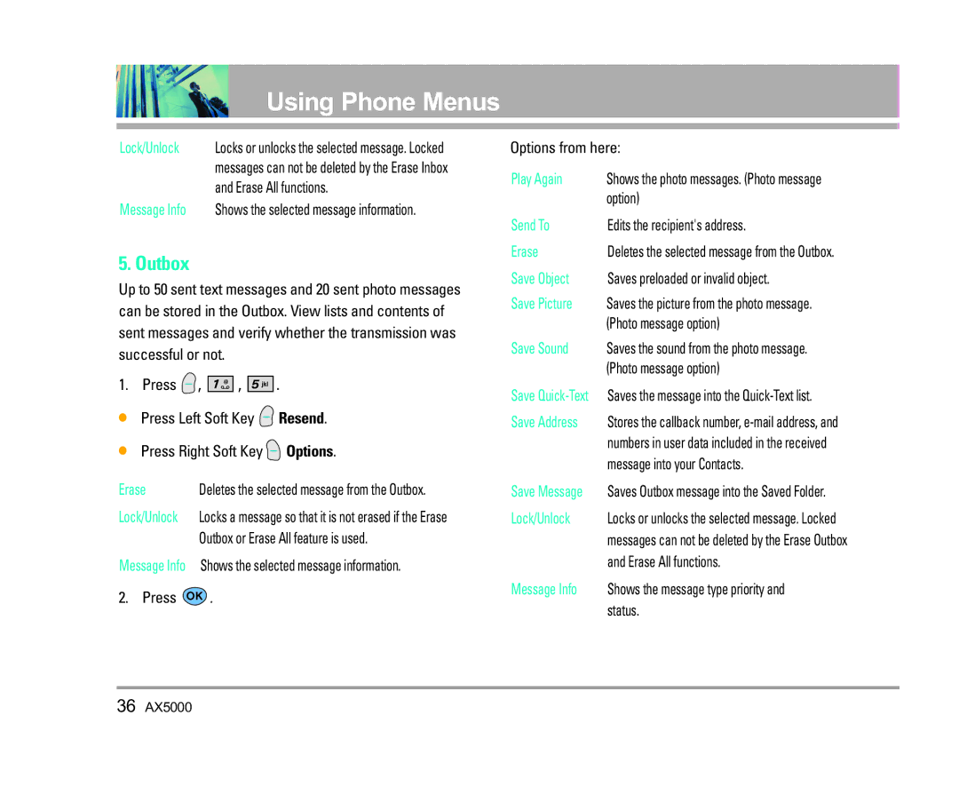 LG Electronics AX5000 manual Outbox 