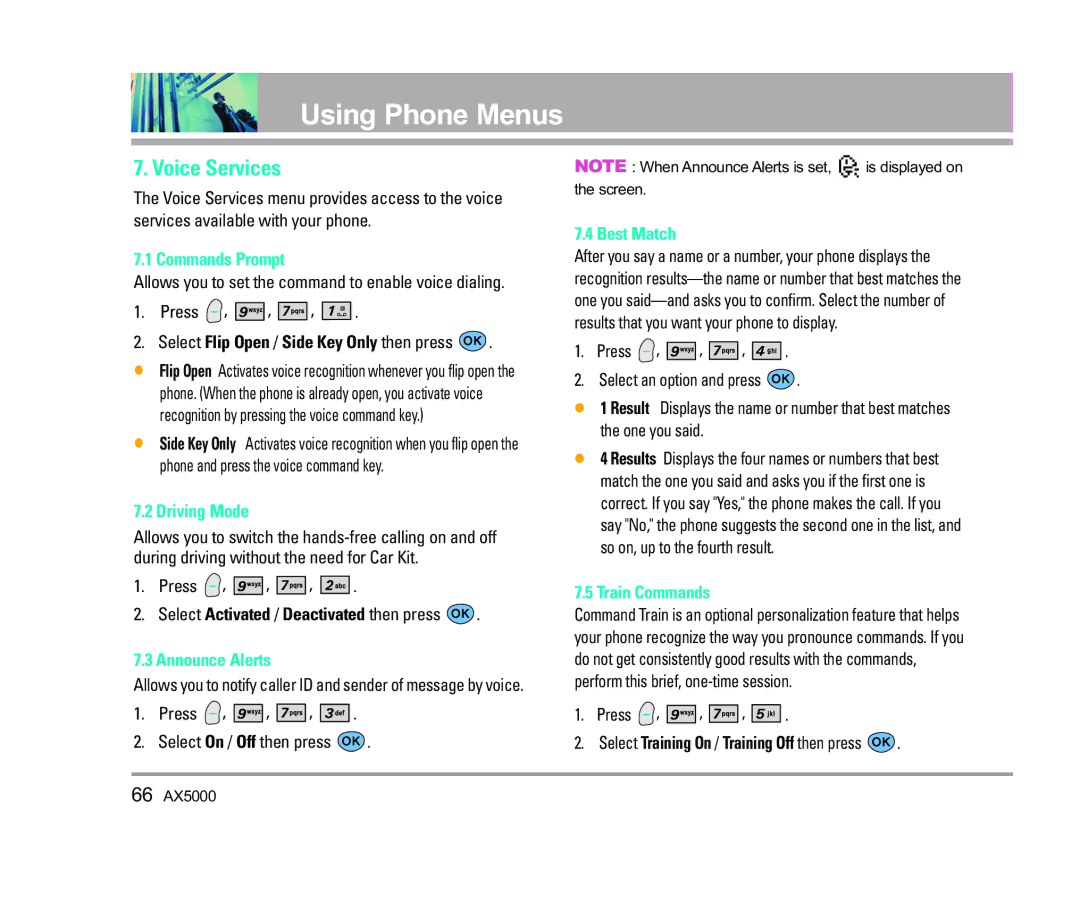 LG Electronics AX5000 manual Voice Services 