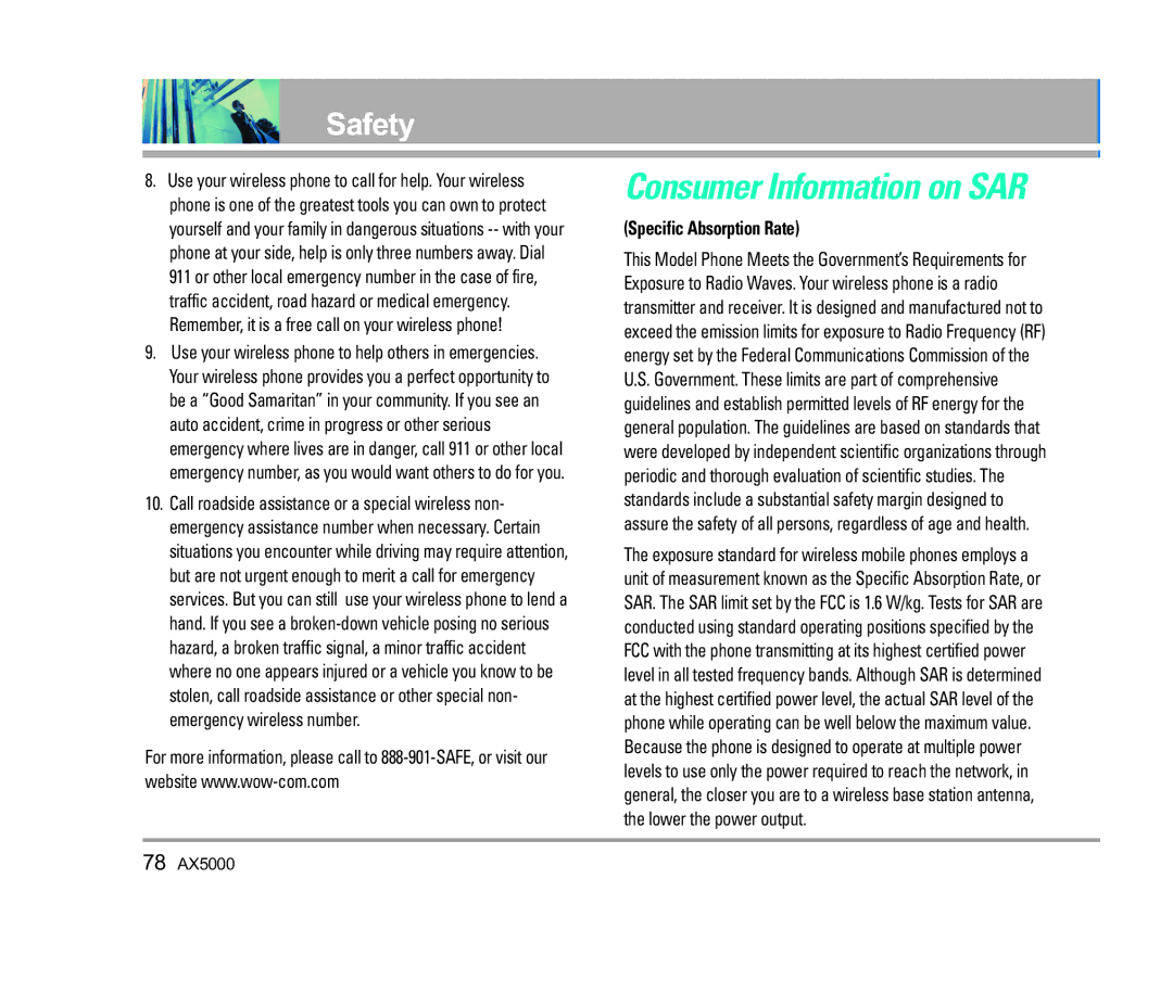 LG Electronics manual Specific Absorption Rate, 78 AX5000 