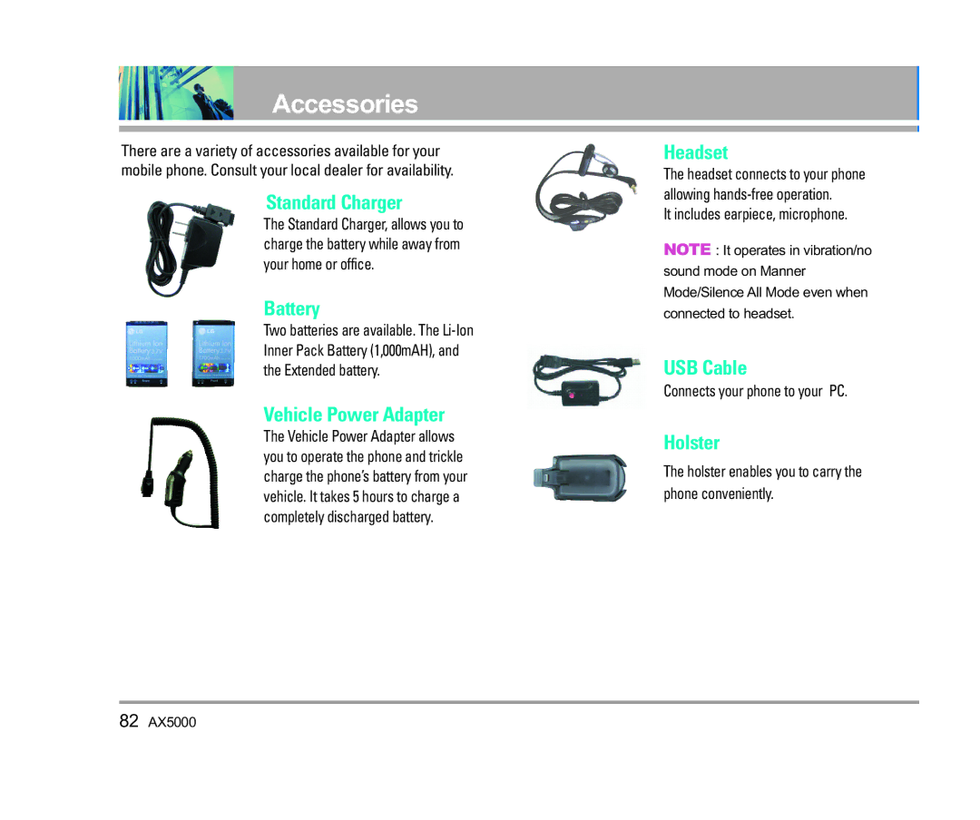 LG Electronics AX5000 manual Accessories 