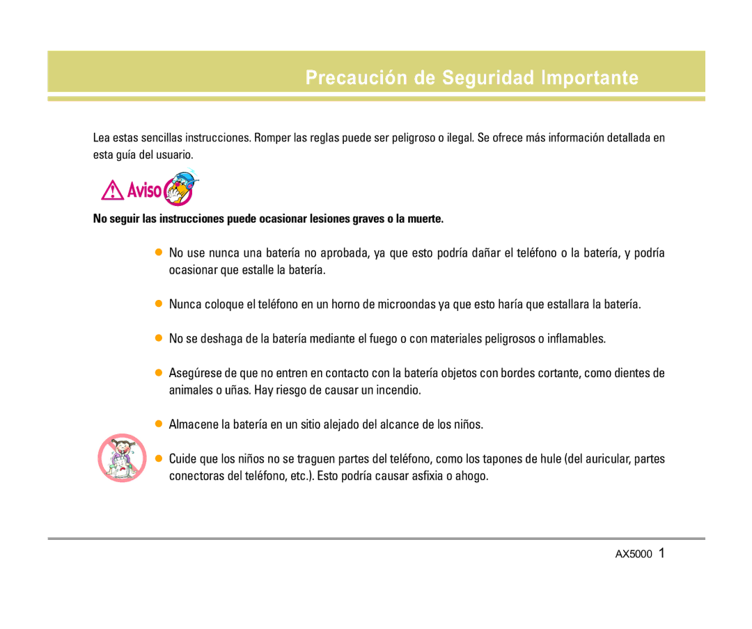 LG Electronics AX5000 manual Precaución de Seguridad Importante 