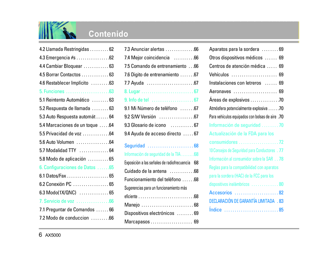 LG Electronics AX5000 manual Modo de aplicación, Preguntar de Comandos, Modalidad TTY, Modo1X/QNC, Modo de conduccion 