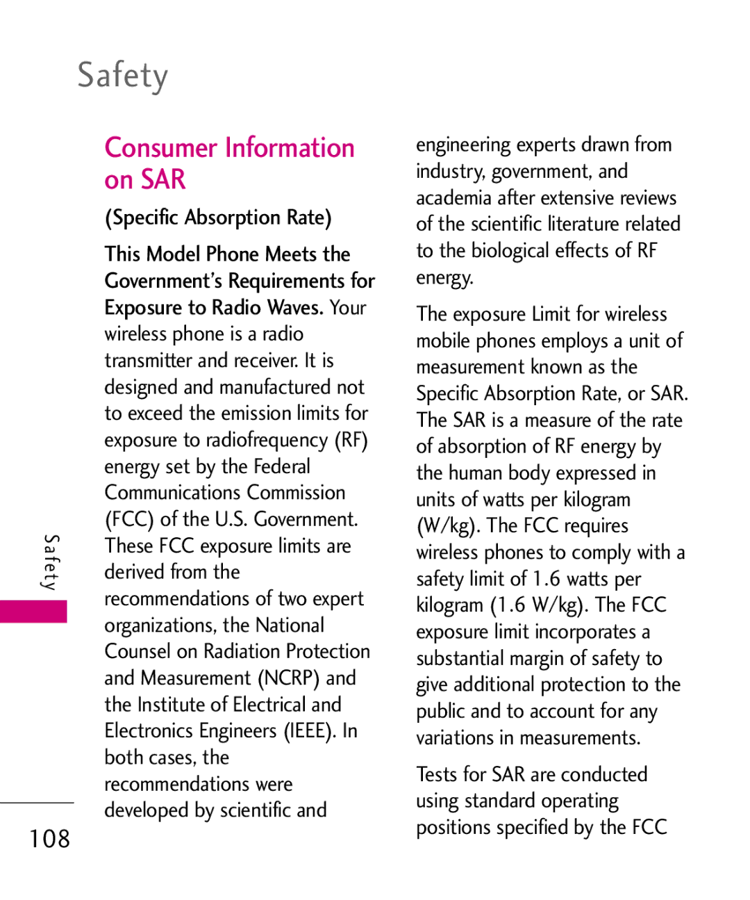 LG Electronics AX565 manual Consumer Information on SAR, Specific Absorption Rate 