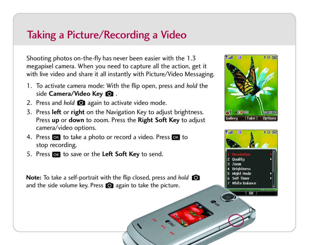LG Electronics AX8600 quick start Taking a Picture/Recording a Video 