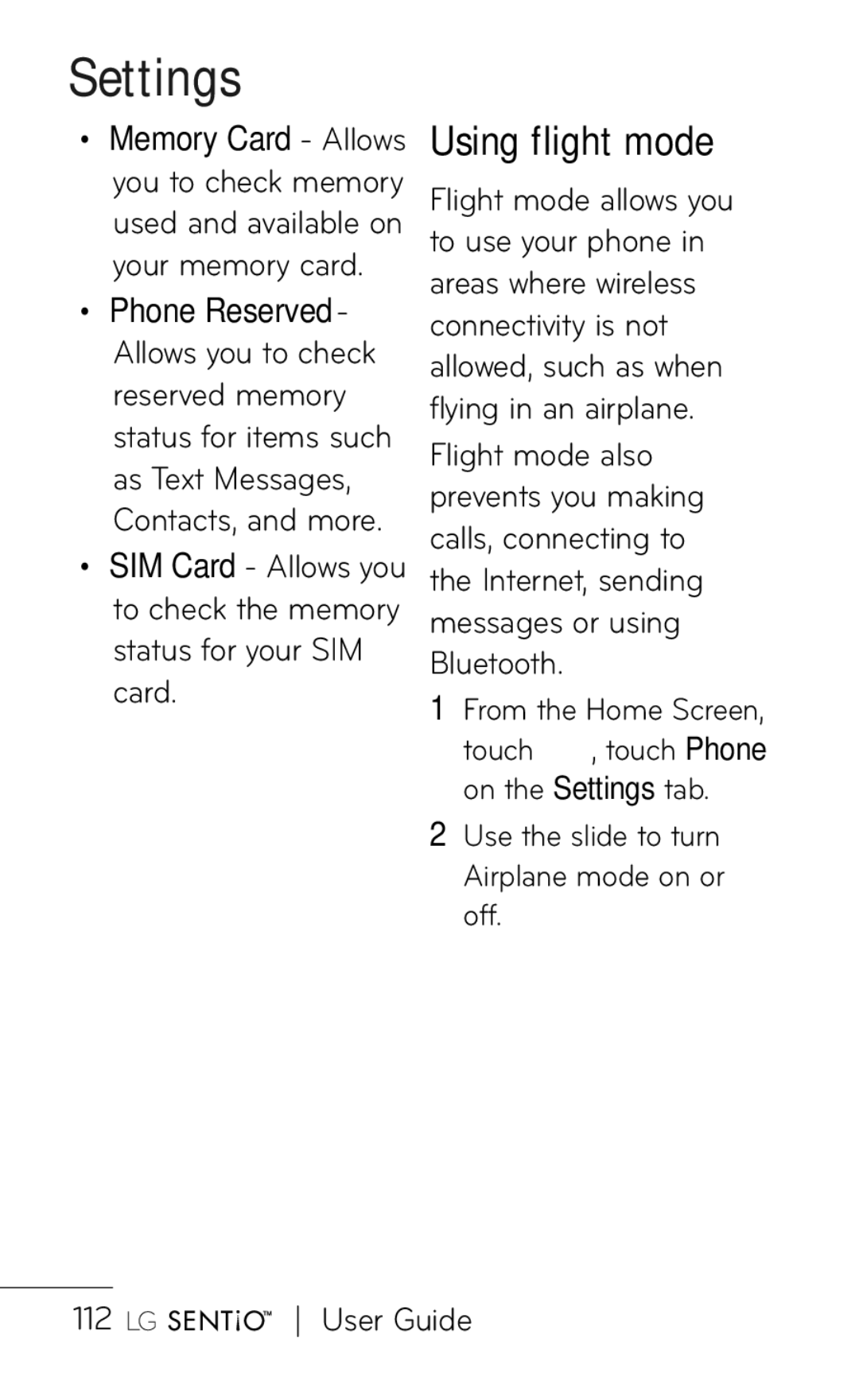 LG Electronics B016222 manual Using flight mode 