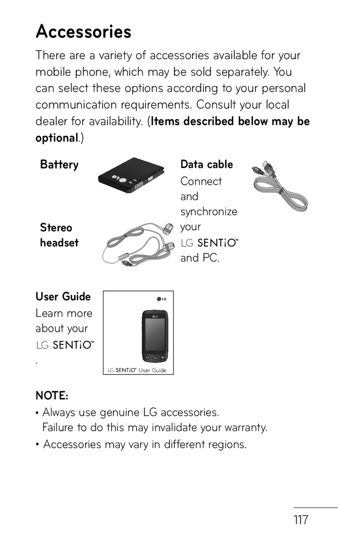 LG Electronics B016222 manual Accessories, Data cable 