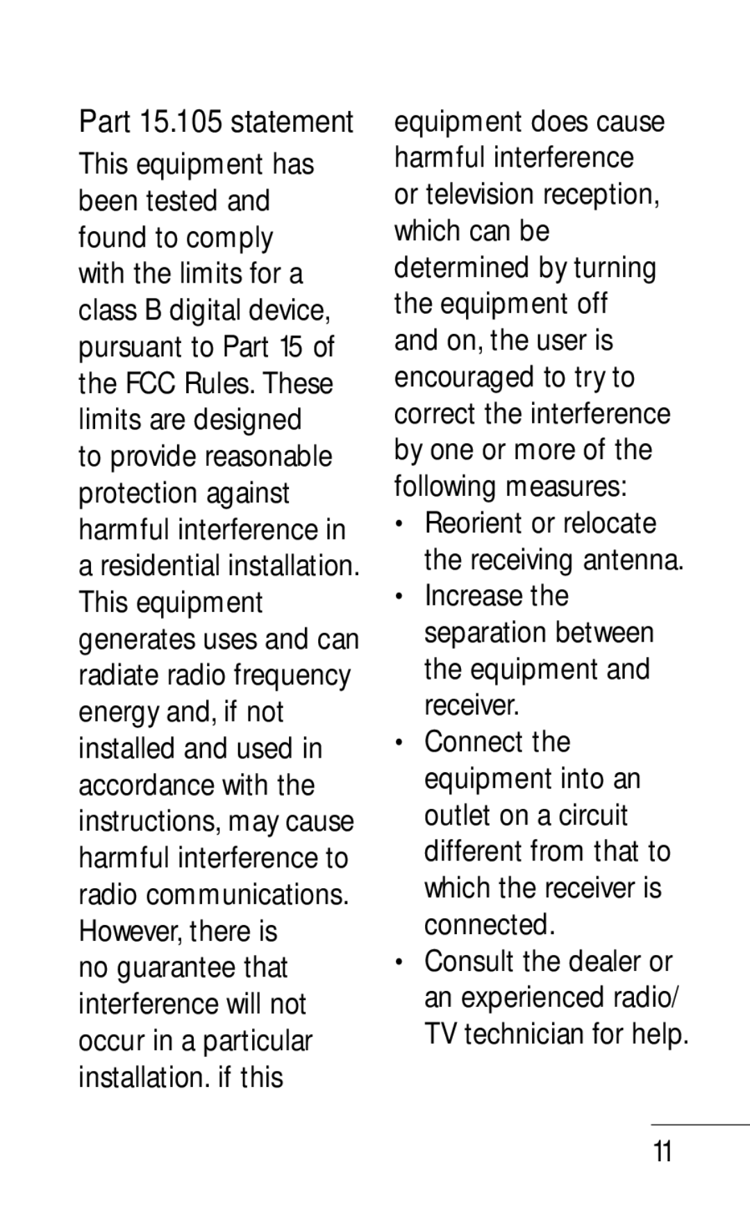 LG Electronics B016222 manual Part 15.105 statement 