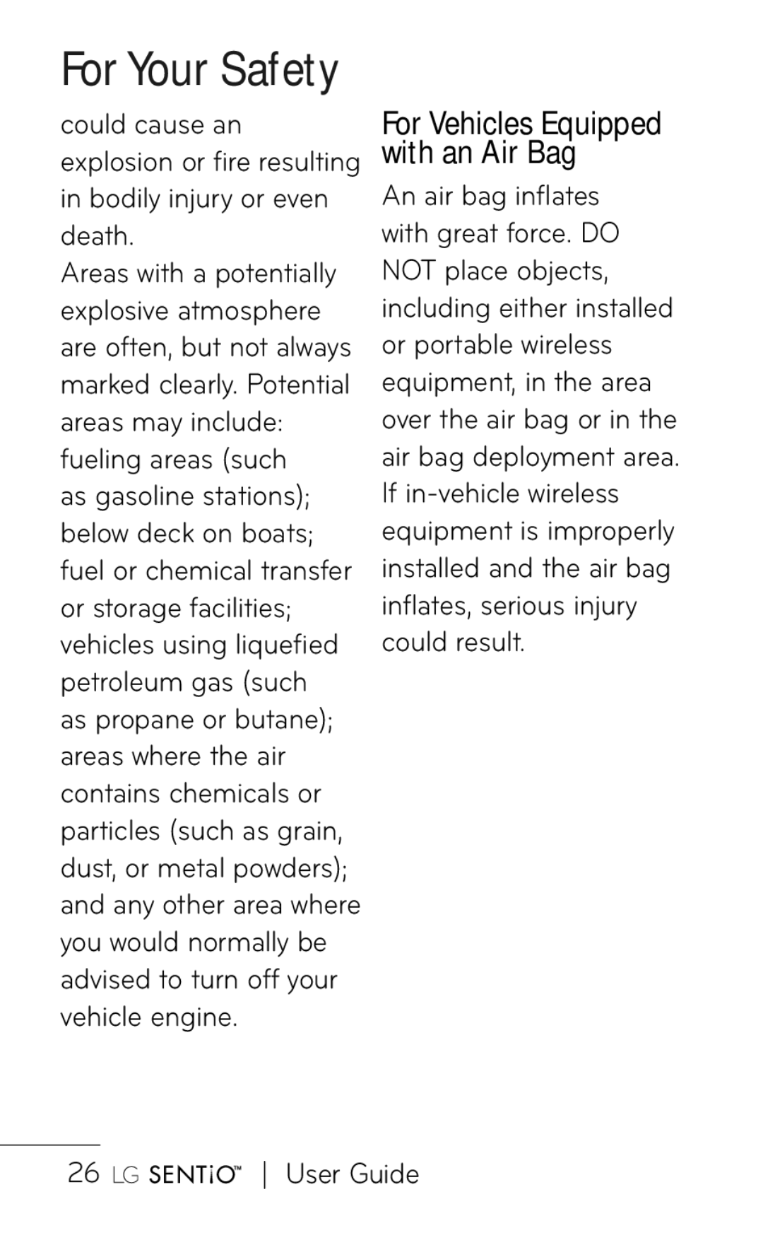 LG Electronics B016222 manual For Vehicles Equipped with an Air Bag 