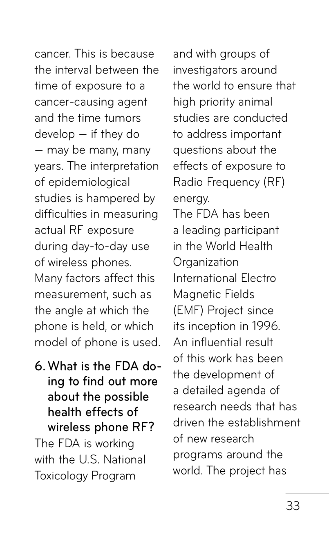 LG Electronics B016222 manual FDA is working with the U.S. National Toxicology Program 