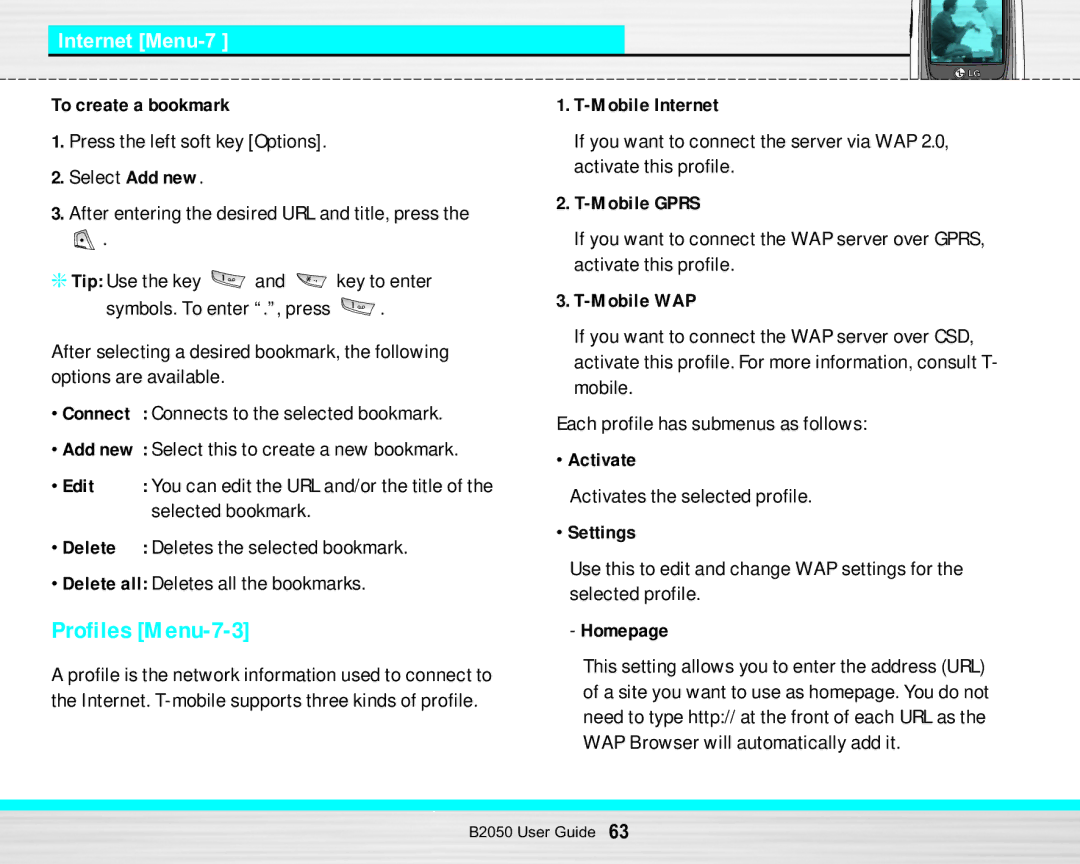 LG Electronics B2050 manual Internet Menu-7 