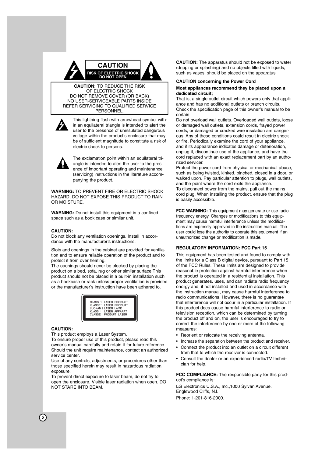 LG Electronics BD300 owner manual Regulatory Information FCC Part 