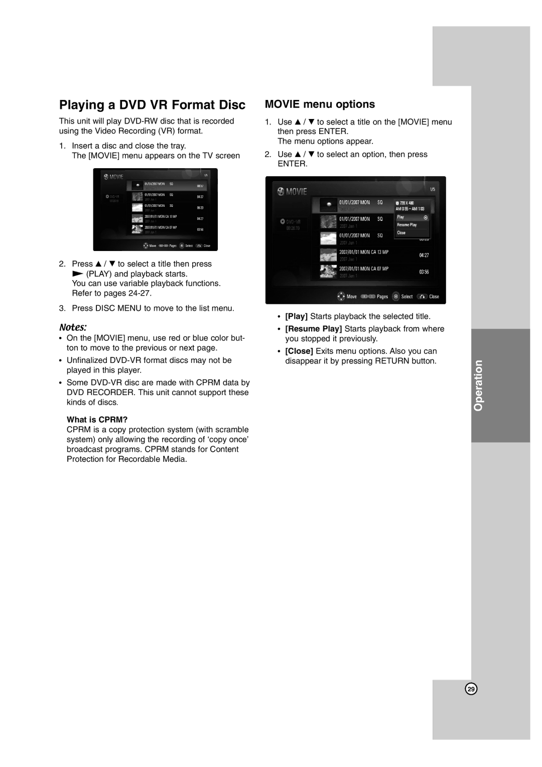 LG Electronics BD300 owner manual Playing a DVD VR Format Disc, What is CPRM? 