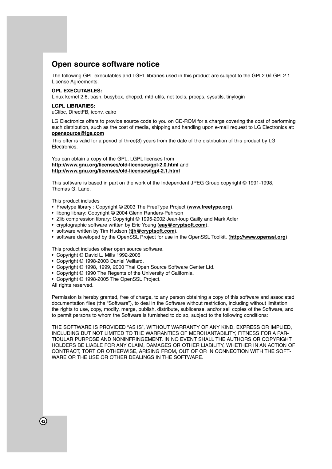 LG Electronics BD300 owner manual Open source software notice, GPL Executables 