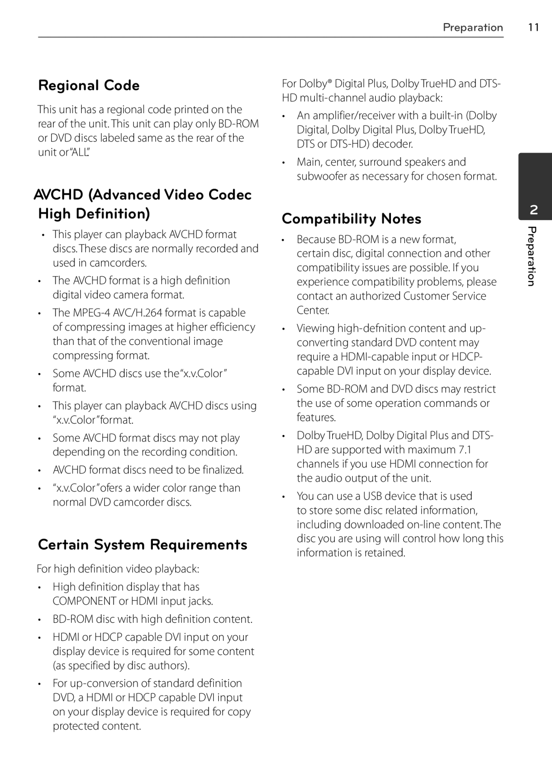 LG Electronics BD678N, BD550 Regional Code, Avchd Advanced Video Codec High Definition, Certain System Requirements 