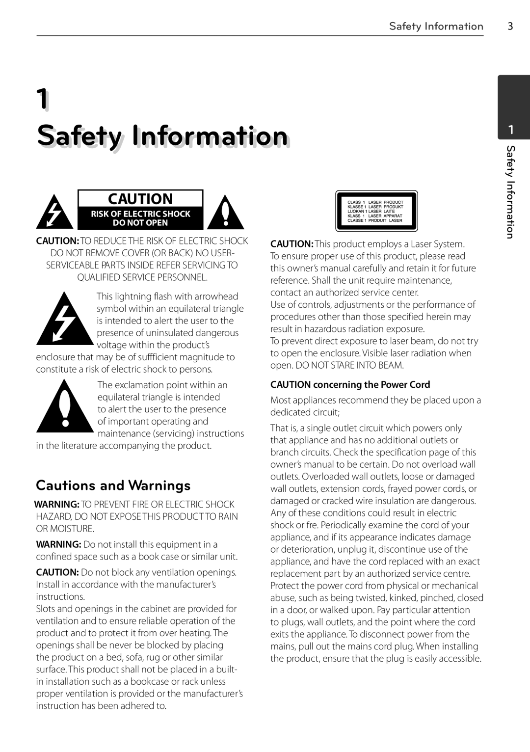 LG Electronics BD678N, BD550 owner manual Safety, Information 