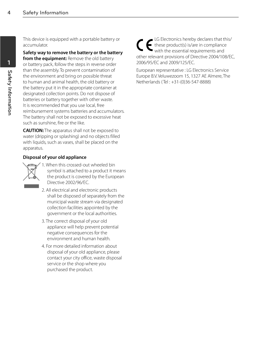 LG Electronics BD550, BD678N owner manual Safety Information, Safety way to remove the battery or the battery 