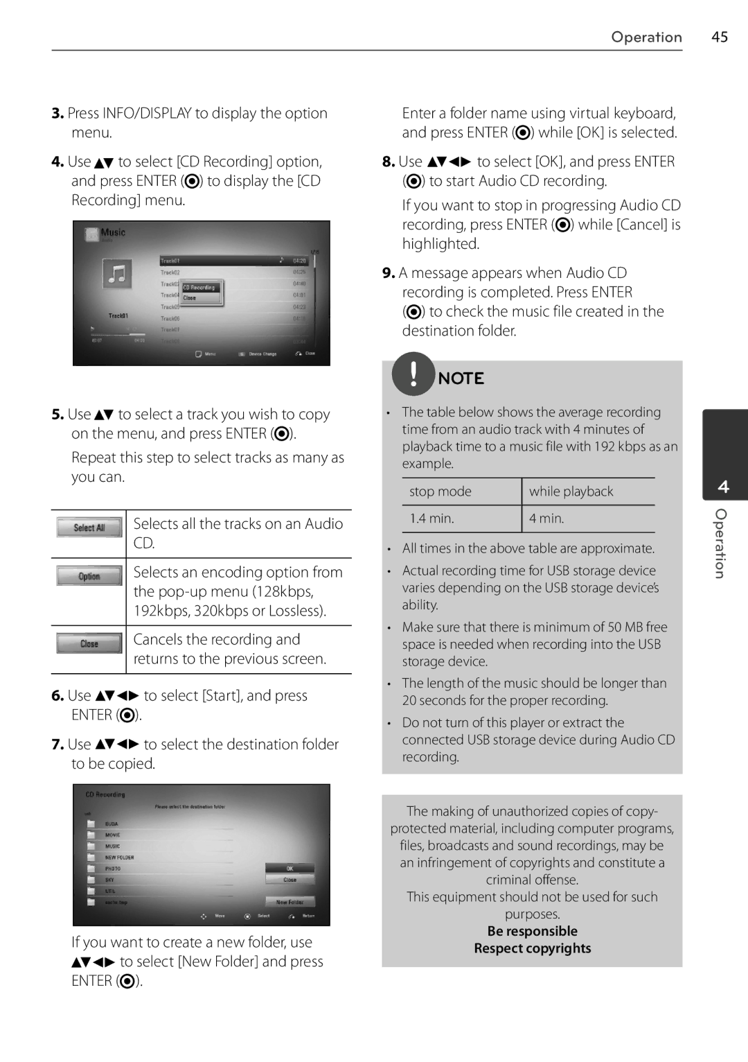 LG Electronics BD678N, BD550 owner manual Recording menu 