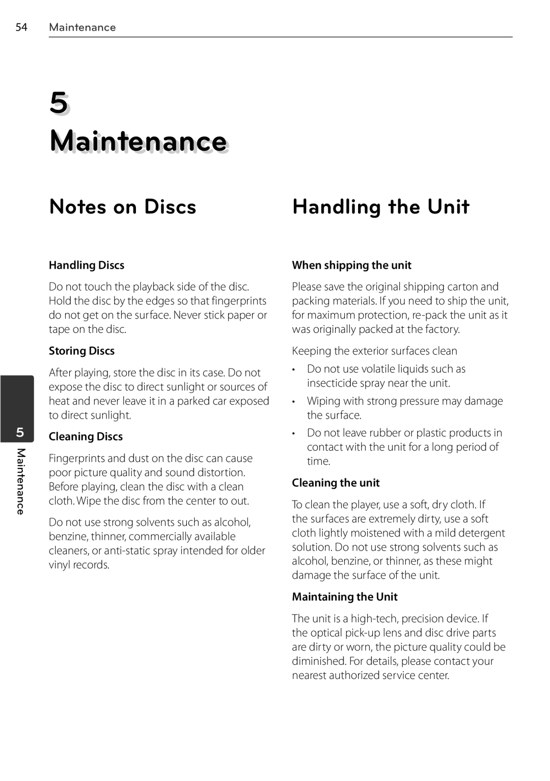 LG Electronics BD550, BD678N Handling Discs, Storing Discs, Cleaning Discs, When shipping the unit, Cleaning the unit 