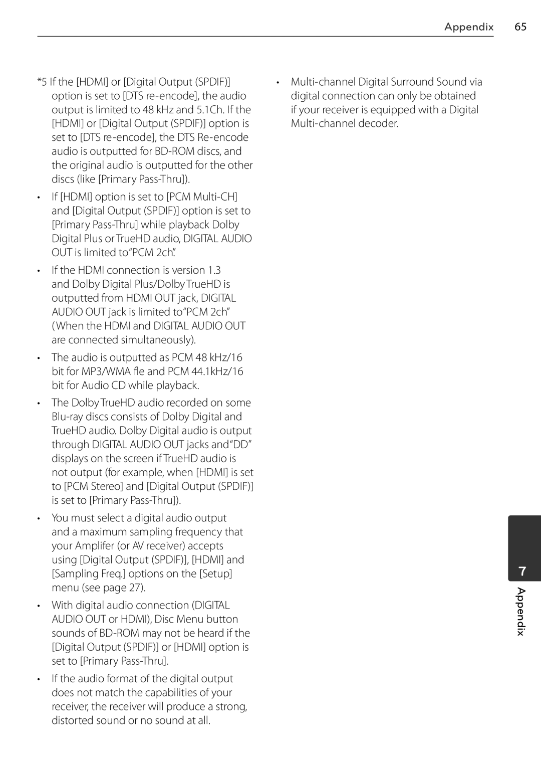 LG Electronics BD678N, BD550 owner manual If the Hdmi or Digital Output Spdif, Appendix 