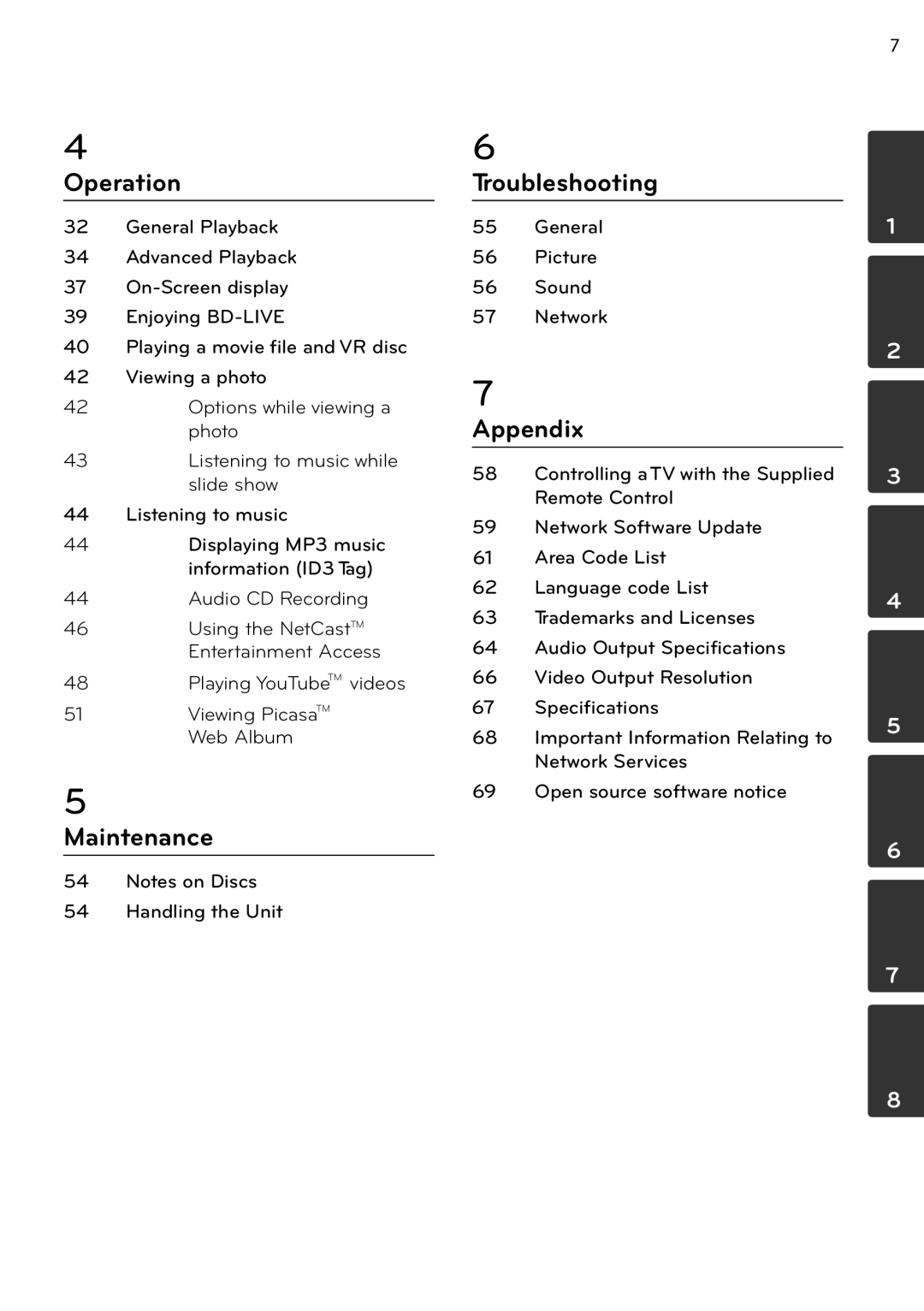 LG Electronics BD678N, BD550 owner manual Operation, Troubleshooting, Appendix, Maintenance 