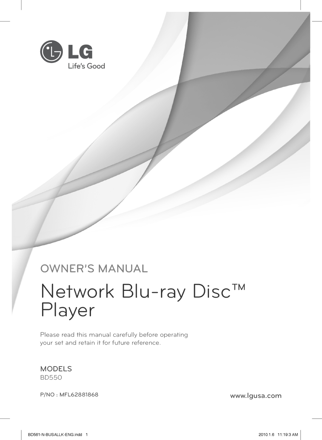 LG Electronics BD550 owner manual Network Blu-ray Disc Player 