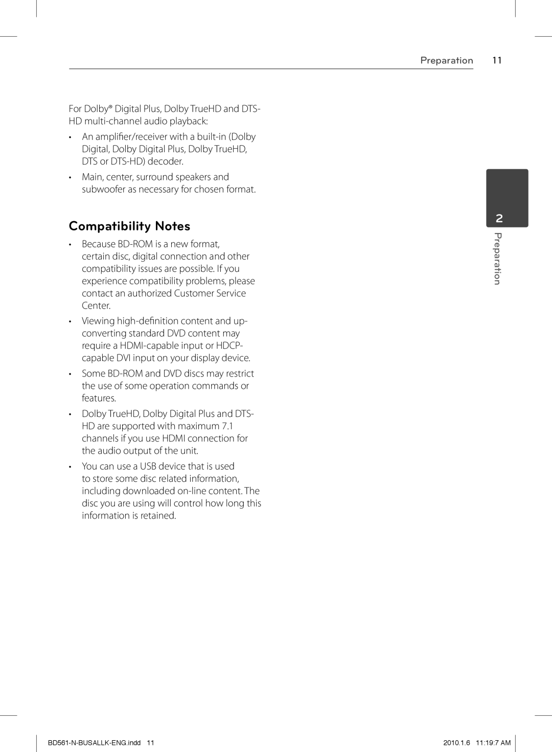 LG Electronics BD550 owner manual Compatibility Notes 