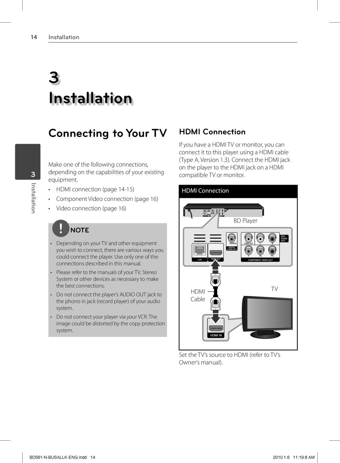 LG Electronics BD550 owner manual Hdmi Connection 