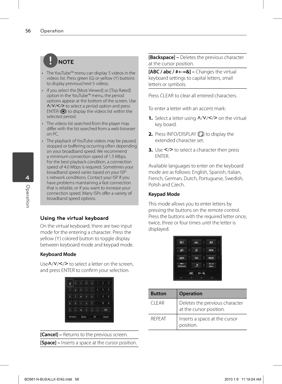 LG Electronics BD550 owner manual Using the virtual keyboard, Keyboard Mode, Keypad Mode 