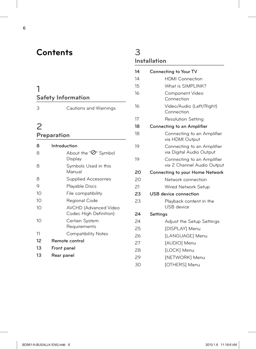 LG Electronics BD550 owner manual Contents 