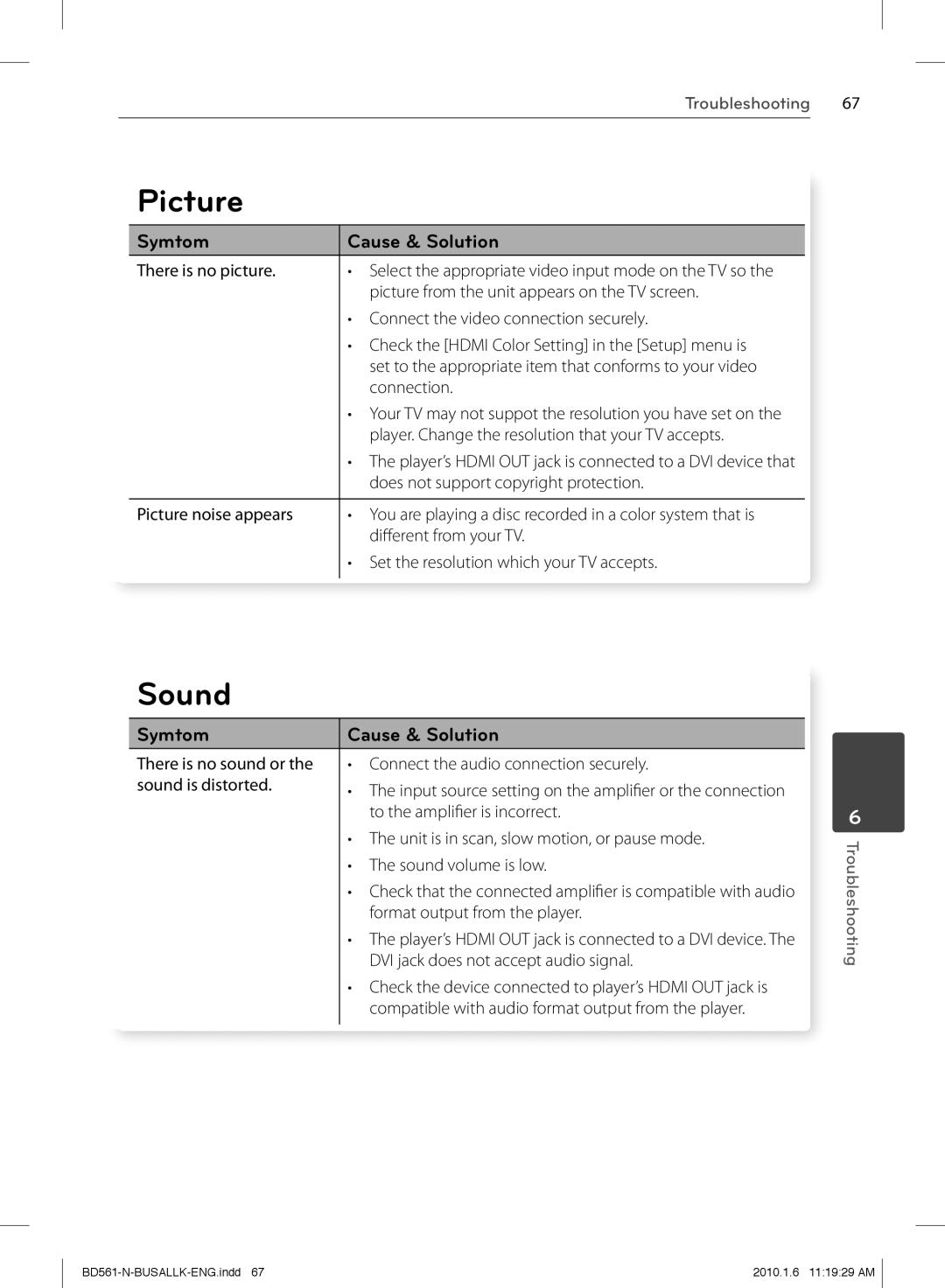 LG Electronics BD550 owner manual Picture, Sound 