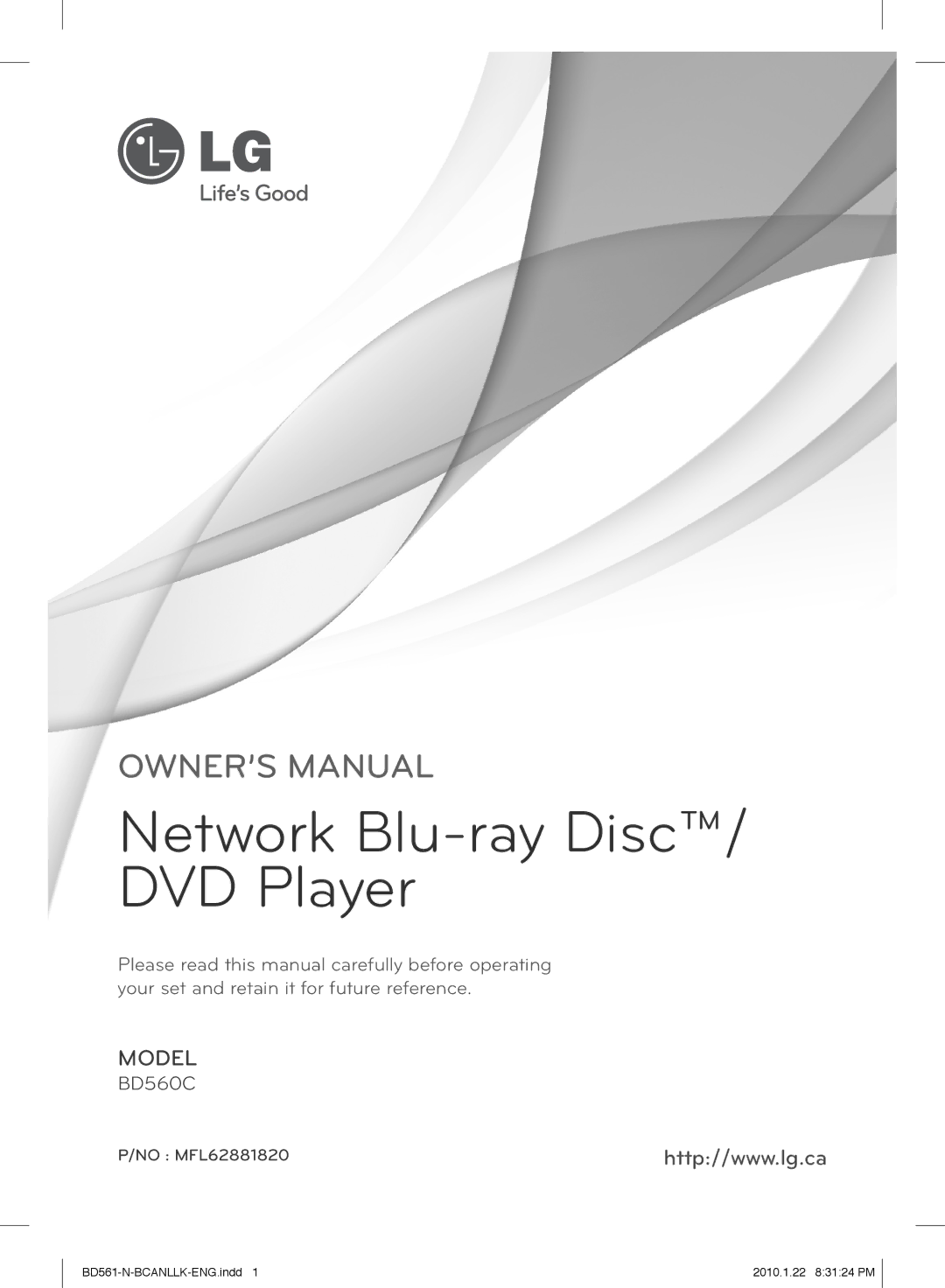 LG Electronics BD560C owner manual Network Blu-ray Disc/ DVD Player 