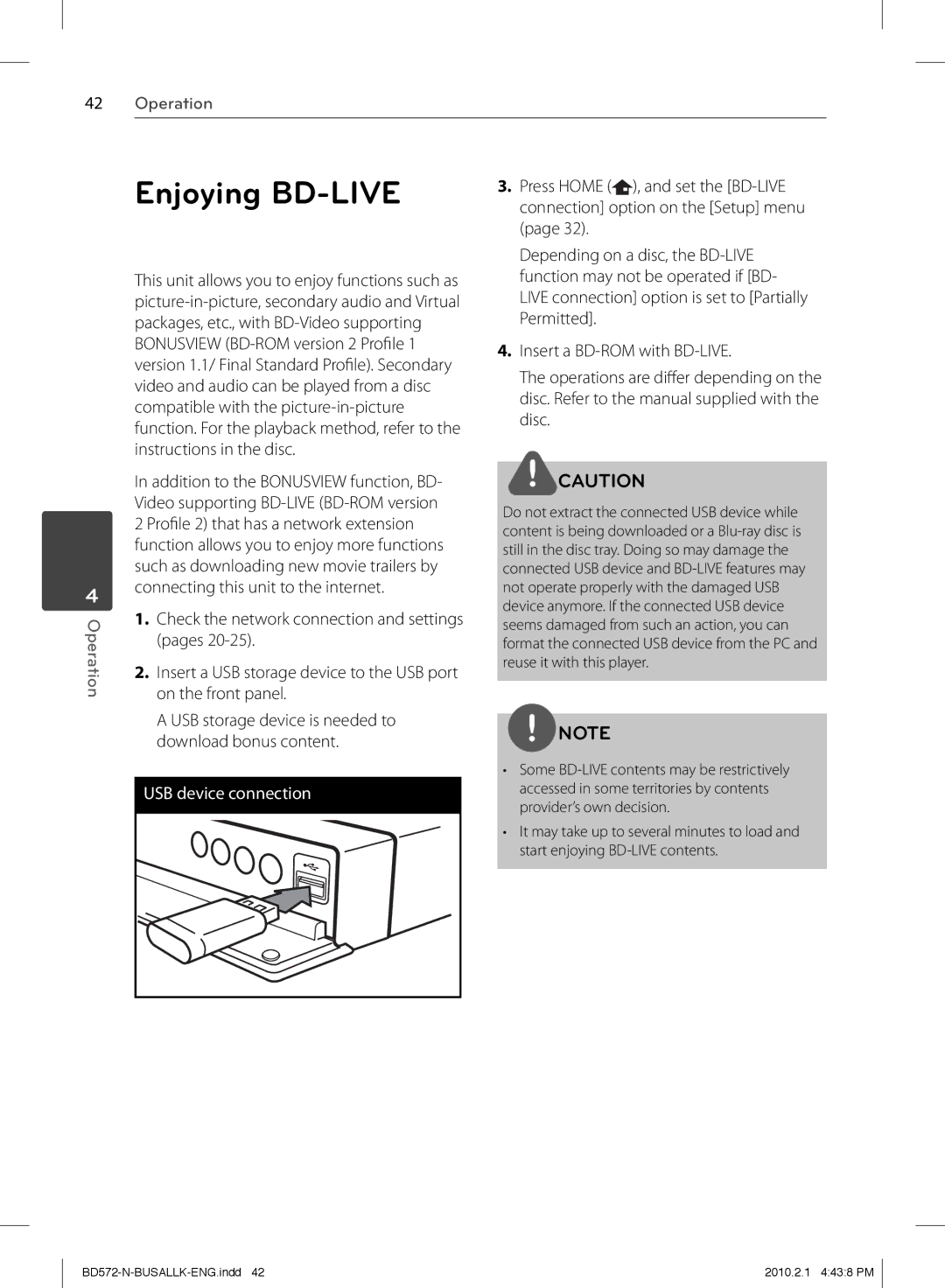 LG Electronics BD570 owner manual Enjoying BD-LIVE 