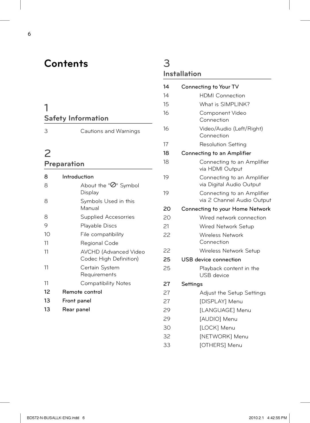 LG Electronics BD570 owner manual Contents 