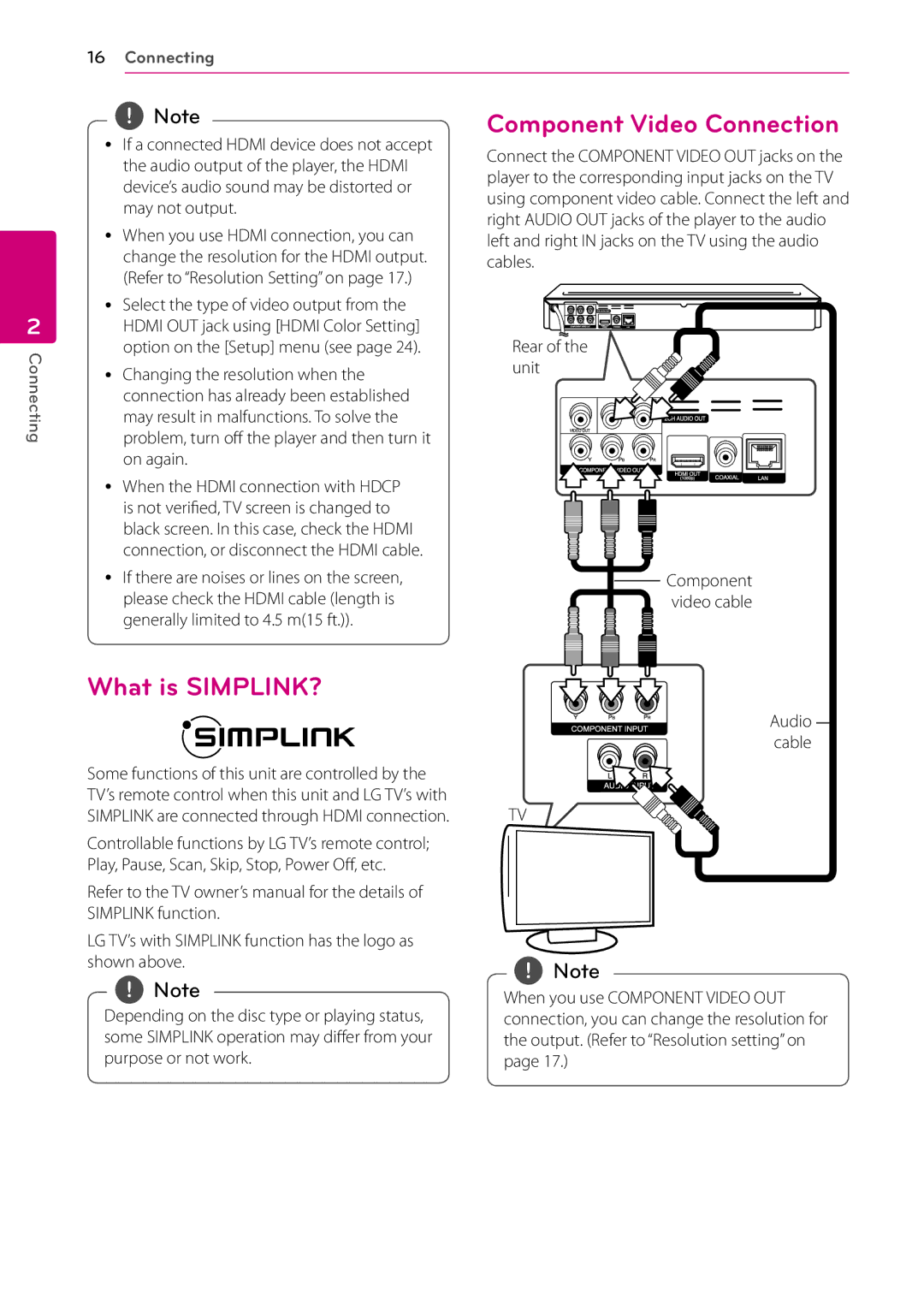 LG Electronics BD630C owner manual Component Video Connection, What is SIMPLINK? 