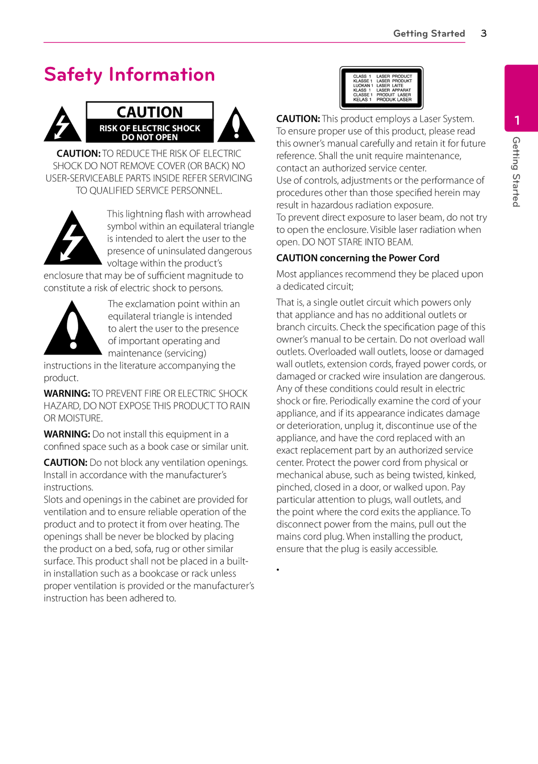 LG Electronics BD630C owner manual Safety Information, Instructions in the literature accompanying the product 