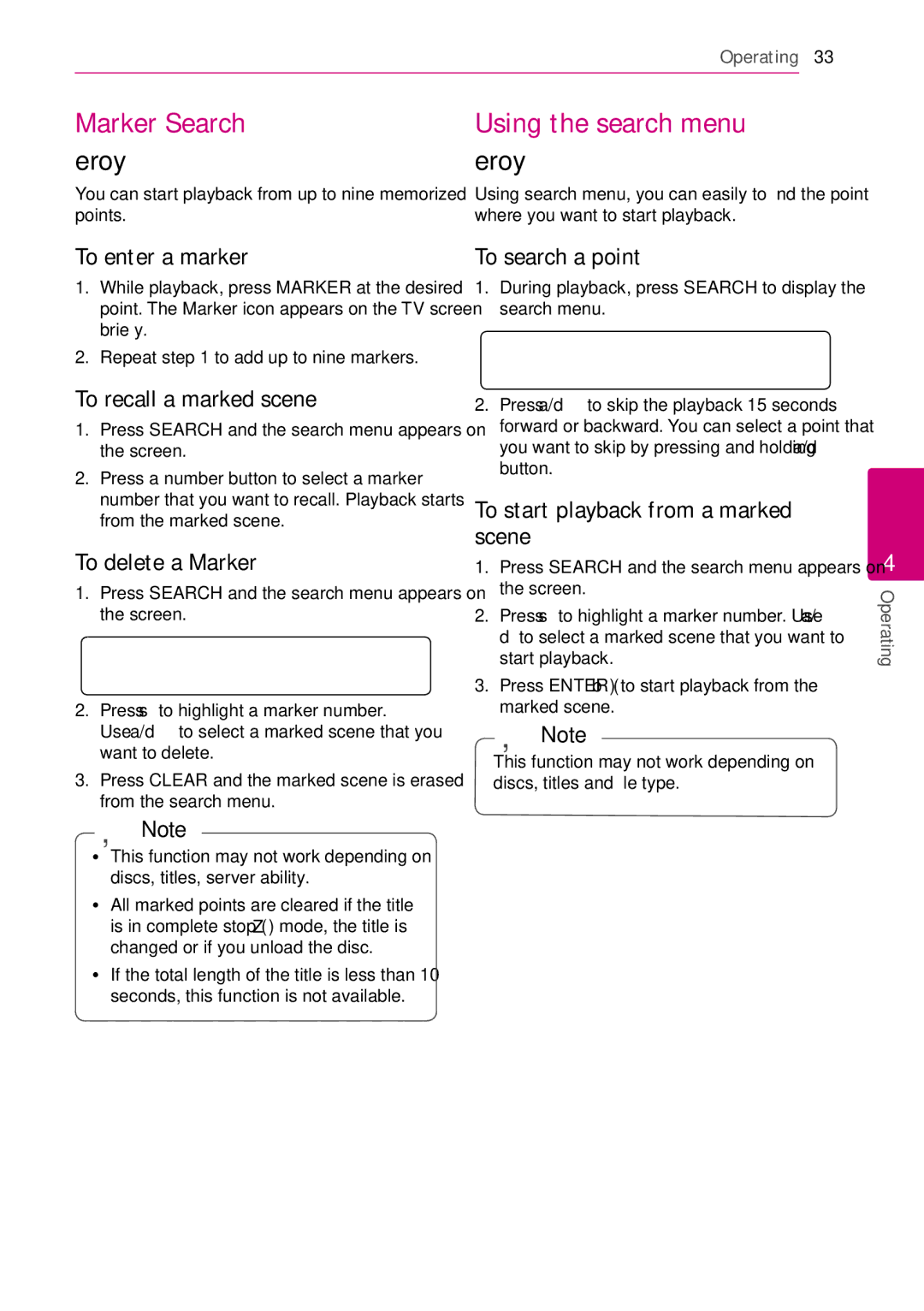 LG Electronics BD630C owner manual Marker Search, Using the search menu 