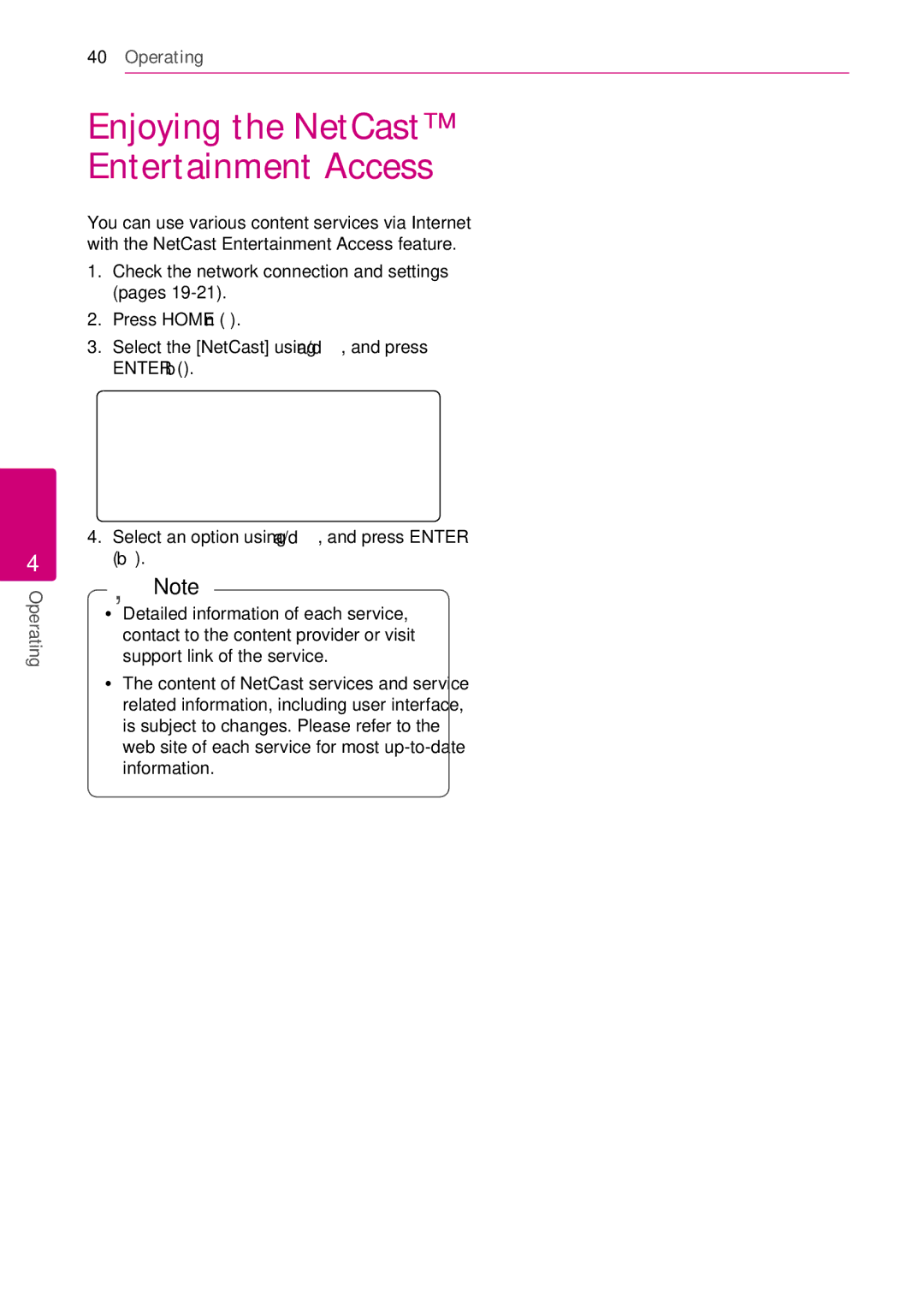 LG Electronics BD630C owner manual Enjoying the NetCast Entertainment Access 