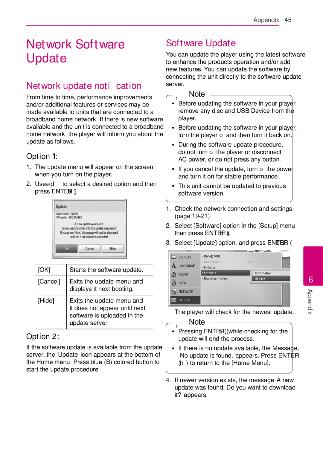 LG Electronics BD630C owner manual Network Software Update, Network update notification, Option 