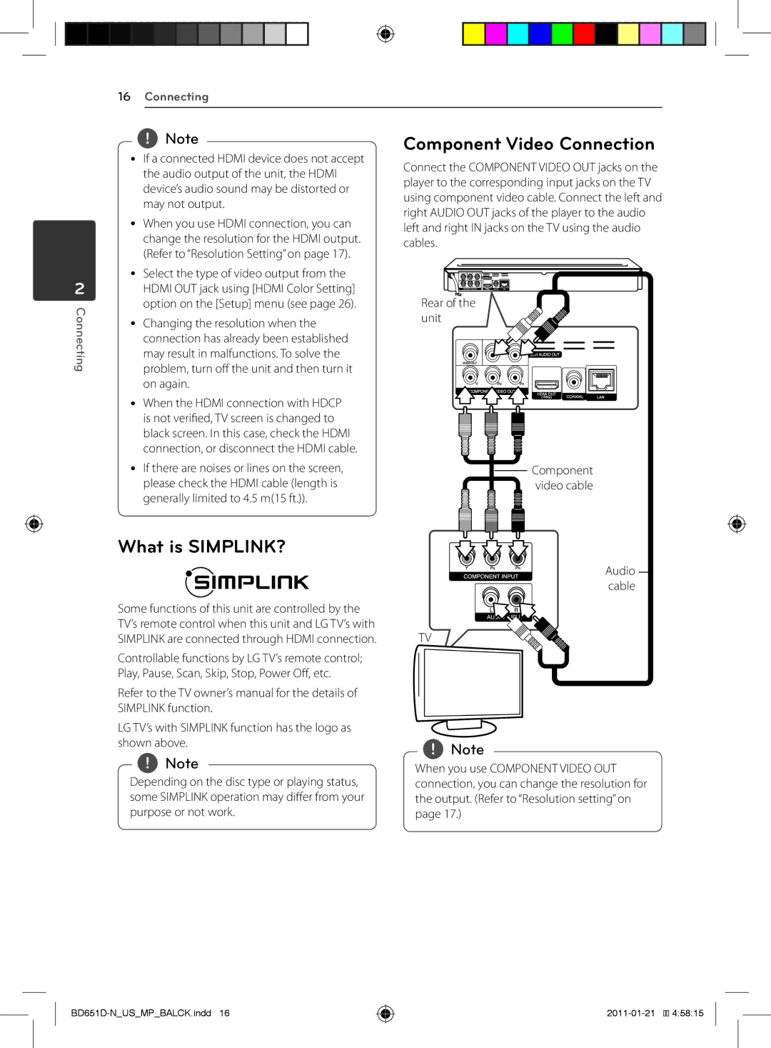 LG Electronics BD640 owner manual Component Video Connection, What is SIMPLINK? 