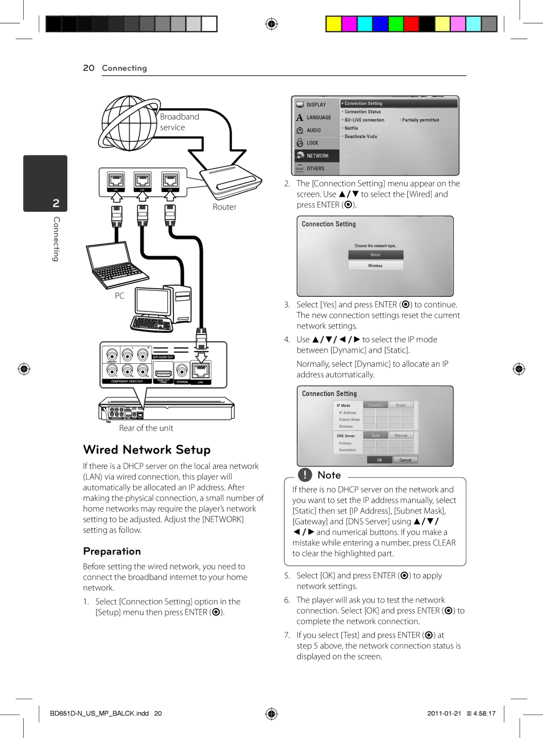 LG Electronics BD640 owner manual Wired Network Setup, Preparation 