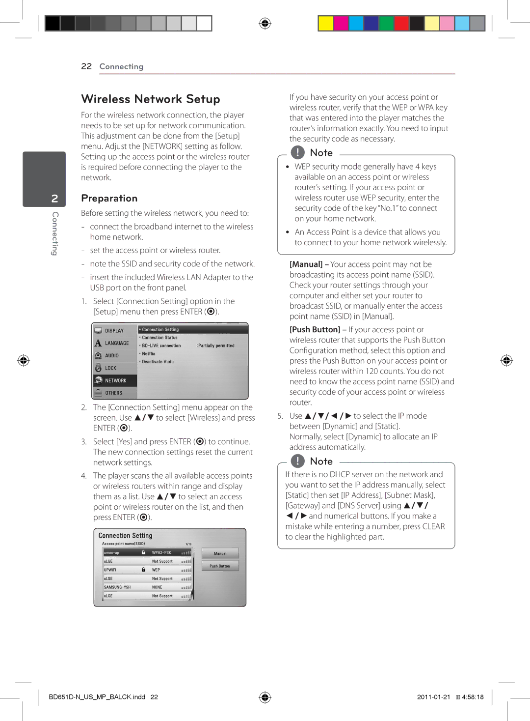 LG Electronics BD640 owner manual Wireless Network Setup 