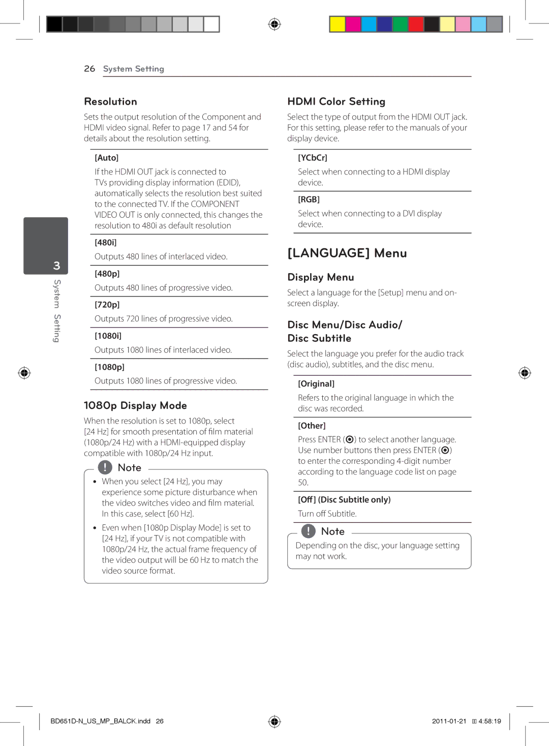 LG Electronics BD640 owner manual Language Menu 