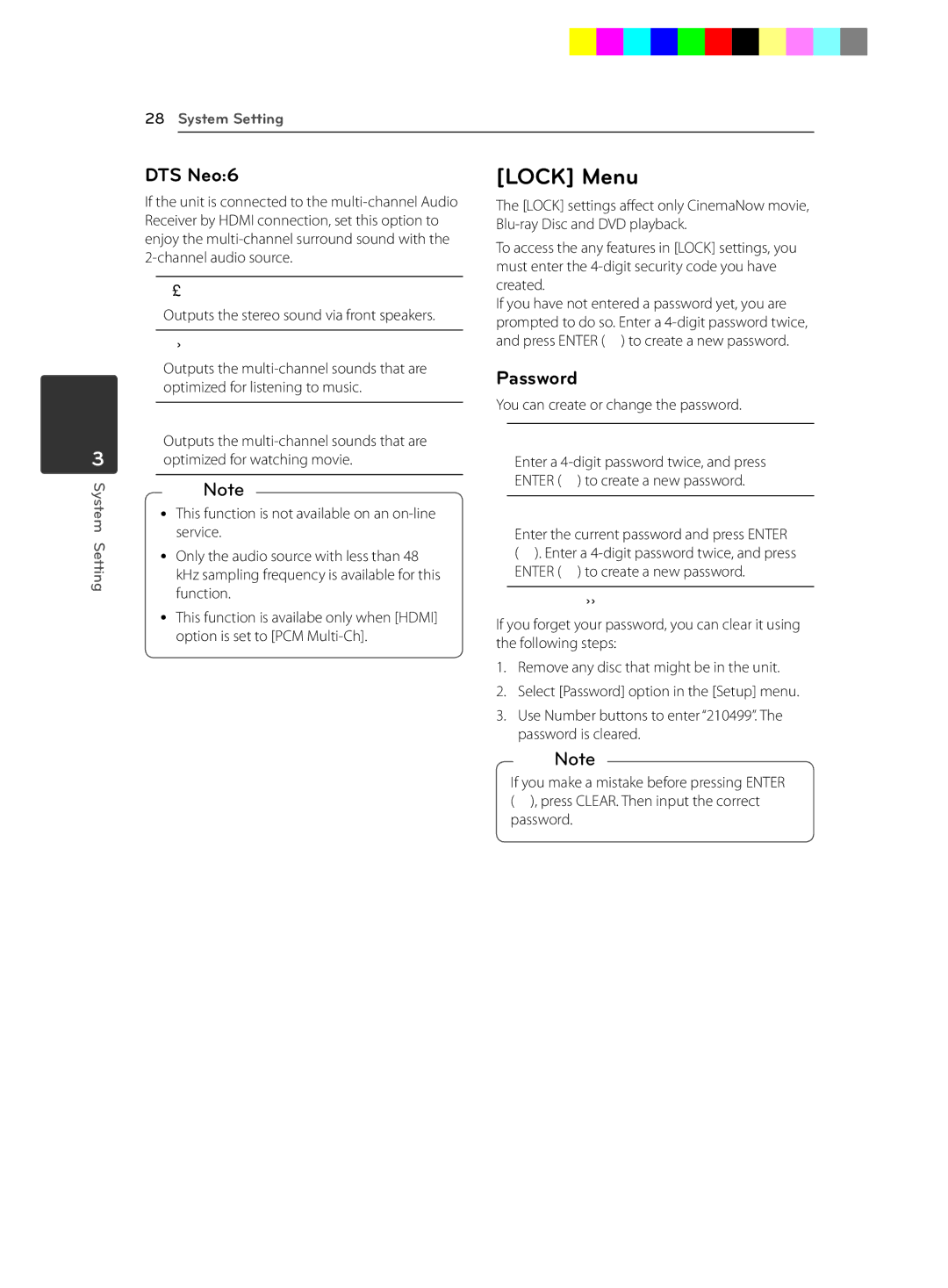 LG Electronics BD640 owner manual Lock Menu, DTS Neo6, Password 