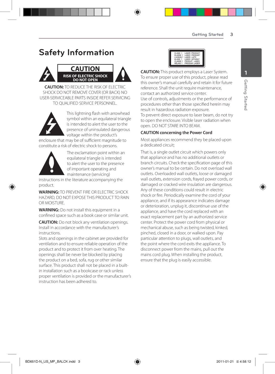 LG Electronics BD640 owner manual Safety Information, Instructions in the literature accompanying the product 