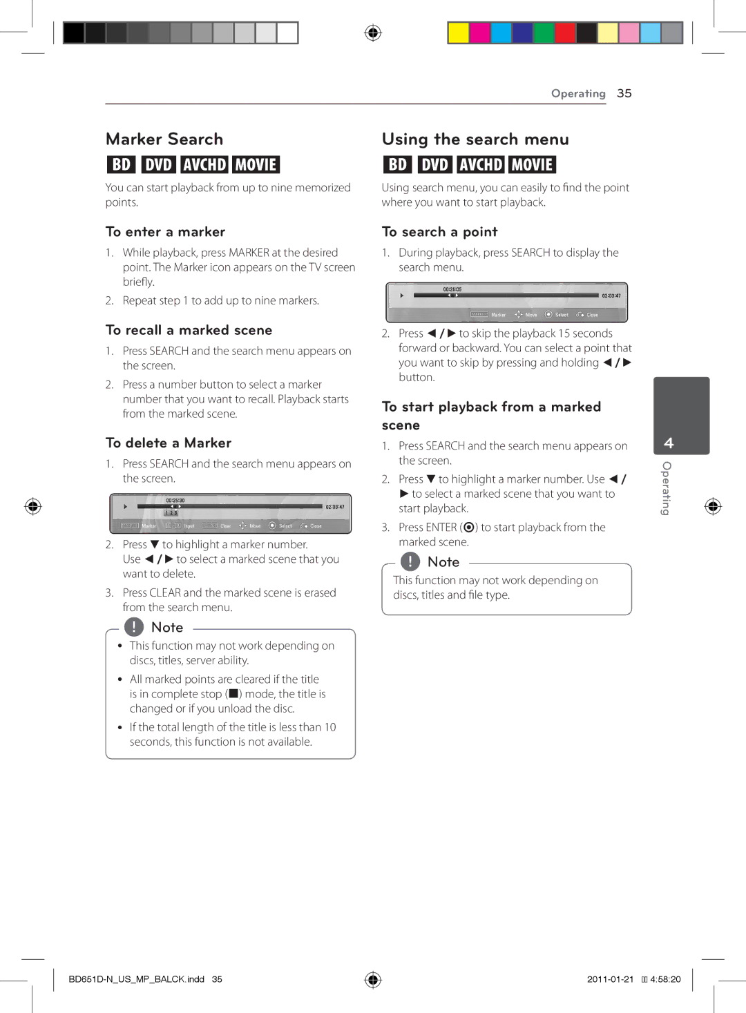 LG Electronics BD640 owner manual Marker Search Using the search menu 