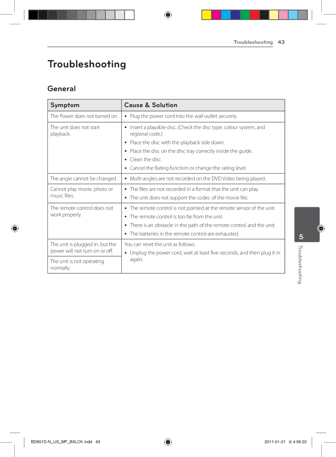 LG Electronics BD640 owner manual Troubleshooting, General, Symptom Cause & Solution 