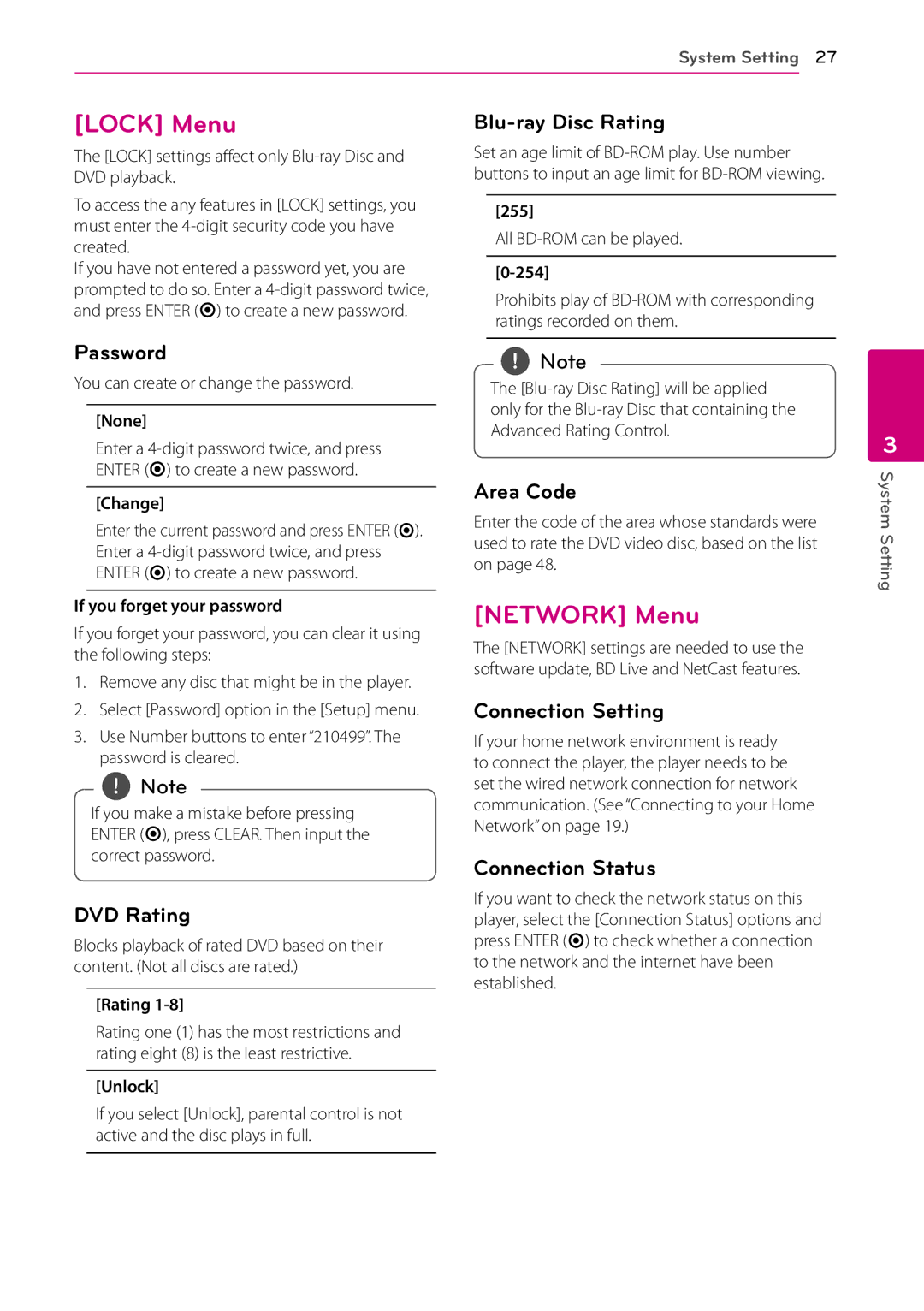 LG Electronics BD660 owner manual Lock Menu, Network Menu 