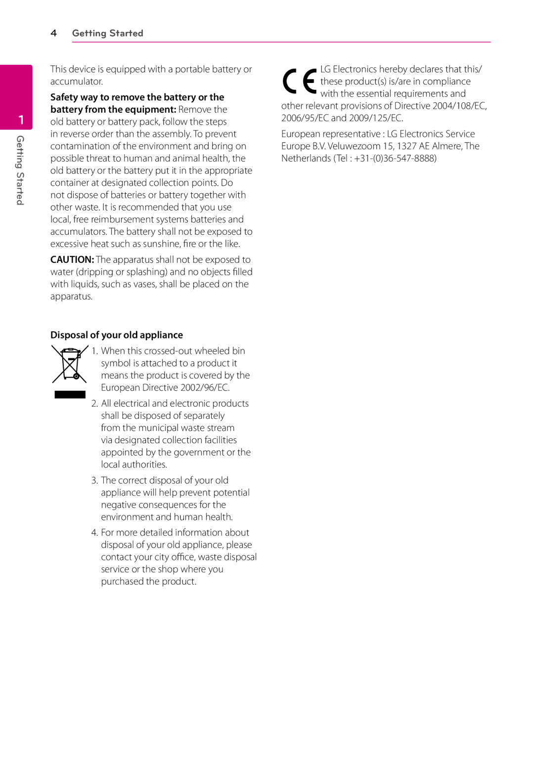 LG Electronics BD660 owner manual Safety way to remove the battery or, Battery from the equipment Remove 